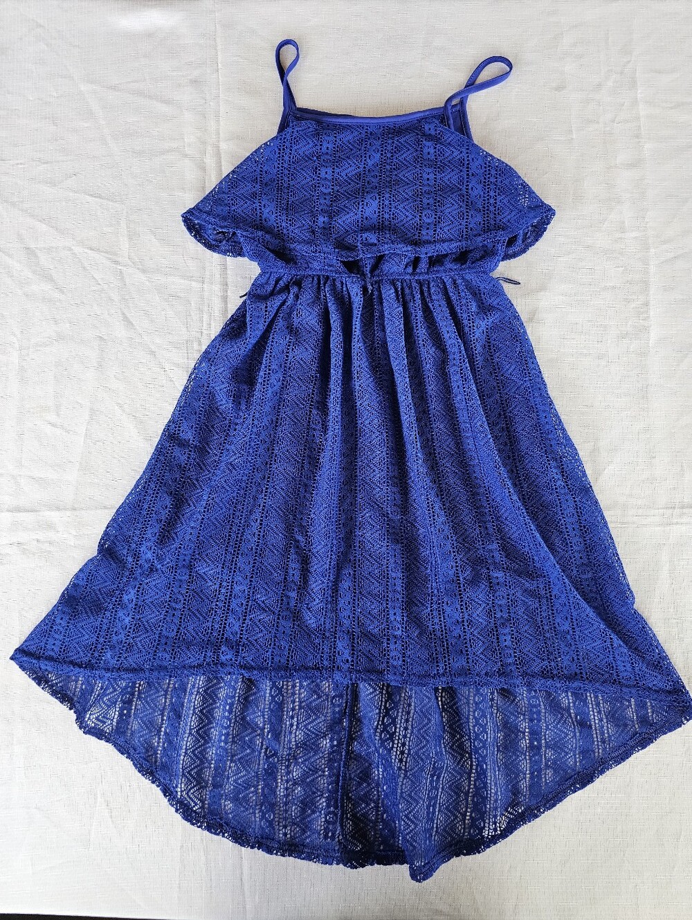 Bloome Girls Crochet Lace Lined Tiered Royal Blue Sleeveless Dress Girls Sz 10